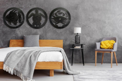Grey Blanket And Pillow On The Wooden Bed With White Bedding In Stylish Bedroom Interior With Concre